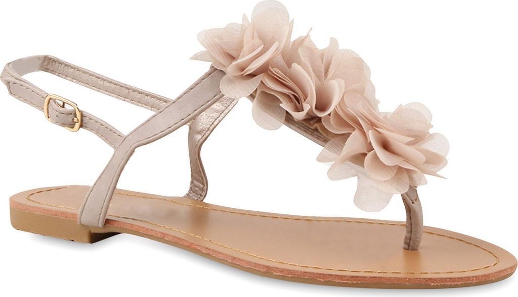 Mytrendshoe Modische Damen Sandalen Blumen Zehentrenner Sommer Schuhe 810035, Farbe: Nude, Größe: 38