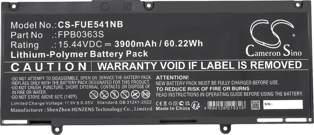 Batterie de Rechange pour LifeBook E5412 Fujitsu - Cellules Li-ion Longue Durée