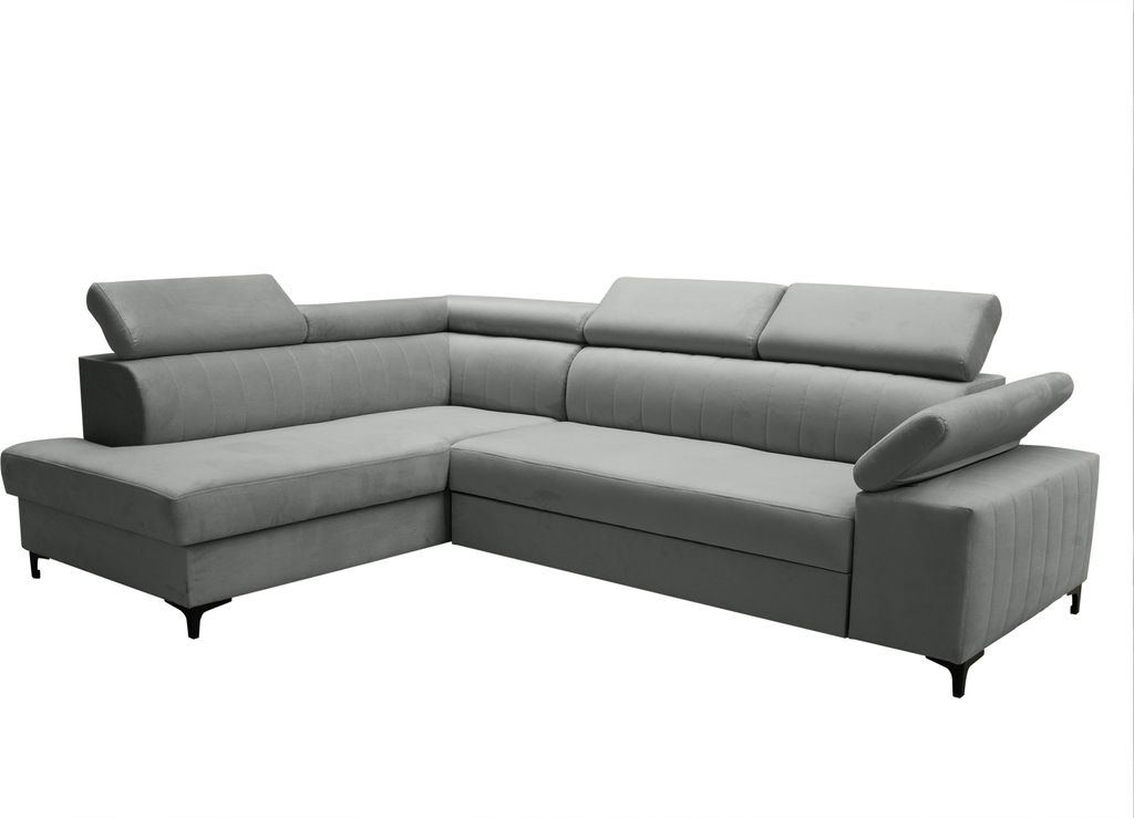 Ecksofas Santini - Hellgrau Ottomane Links Manila 16, Sehr neues Ecksofa mit Schlaffunktion, elegante Steppung, sehr geräumiger Stauraum für Bett...
