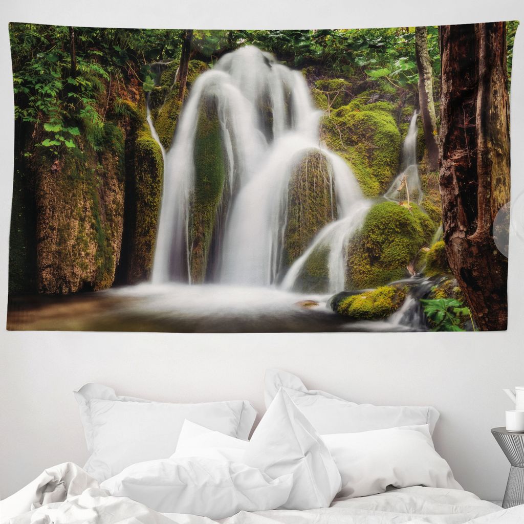 ABAKUHAUS Wasserfall Wandteppich, Wasserfall Wald Cascade aus Weiches Mikrofaser Stoff Waschbar ohne Verblassen Digitaldruck, 230 x 140 cm, Weiß G...
