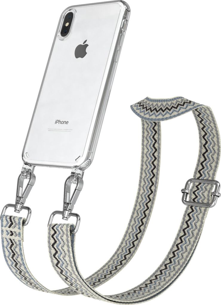 Apple iPhone X / XS Chain Eyelets Slim Neck Strap Set Wave Style 07 Beige/Blue 03 Metall Silver -EOL