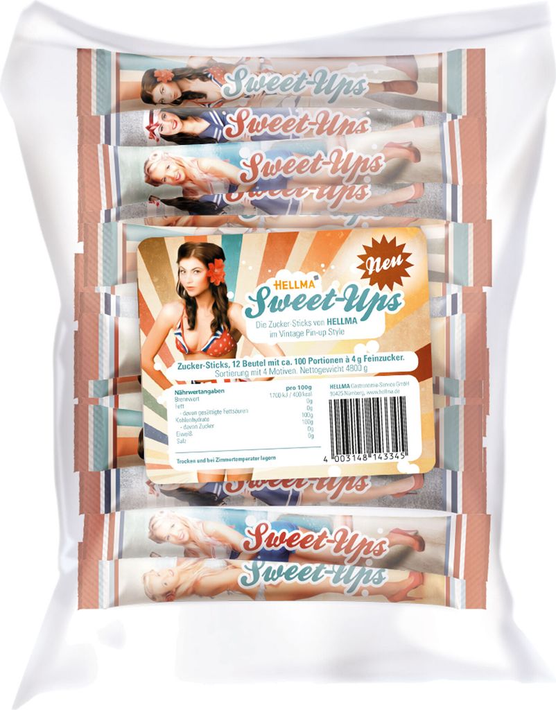 Bastoncini di zucchero Hellma Sweet Ups 100 porzioni da 4 g Immagine del prodotto 