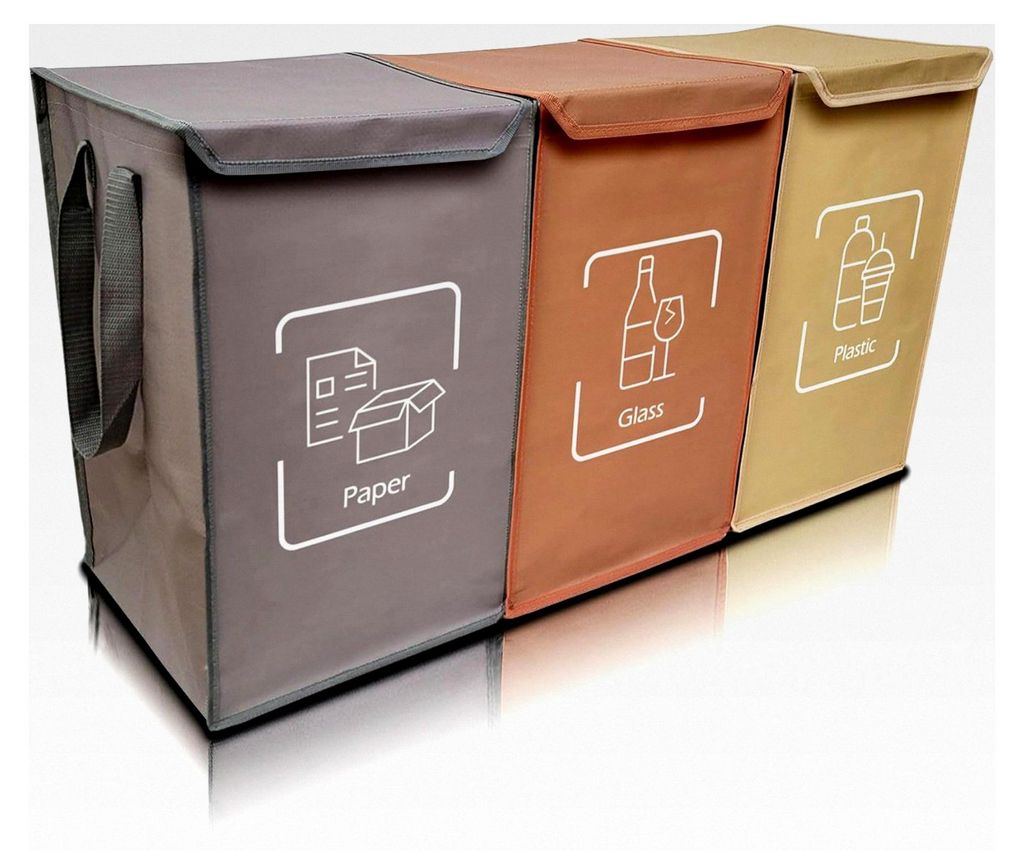 Recyclingsystem - Altglas- und Pfandflaschenbehälter - Leergut- und Mülltrennsystem 3-fach - Altpapier-Sammler