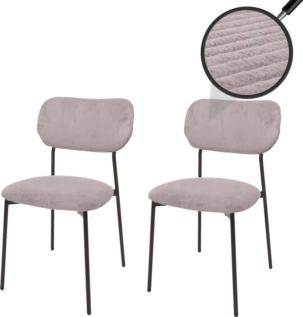 2er-Set Esszimmerstuhl MCW-O26, Küchenstuhl Polsterstuhl Stuhl, Cord (330g/m²) Stoff/Textil Metall hellgrau