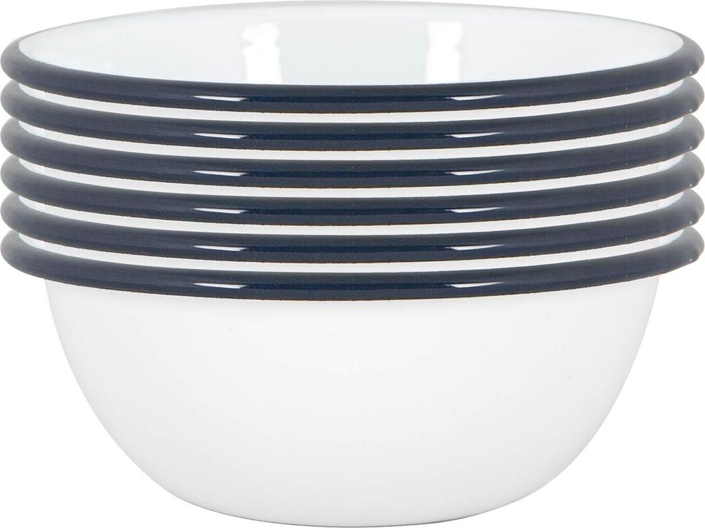 Argon Ta Weiße Emaille-Schüsseln - Stahl Outdoor-Camping-Geschirr Geschirr - 16cm - Navy - Packung mit 12