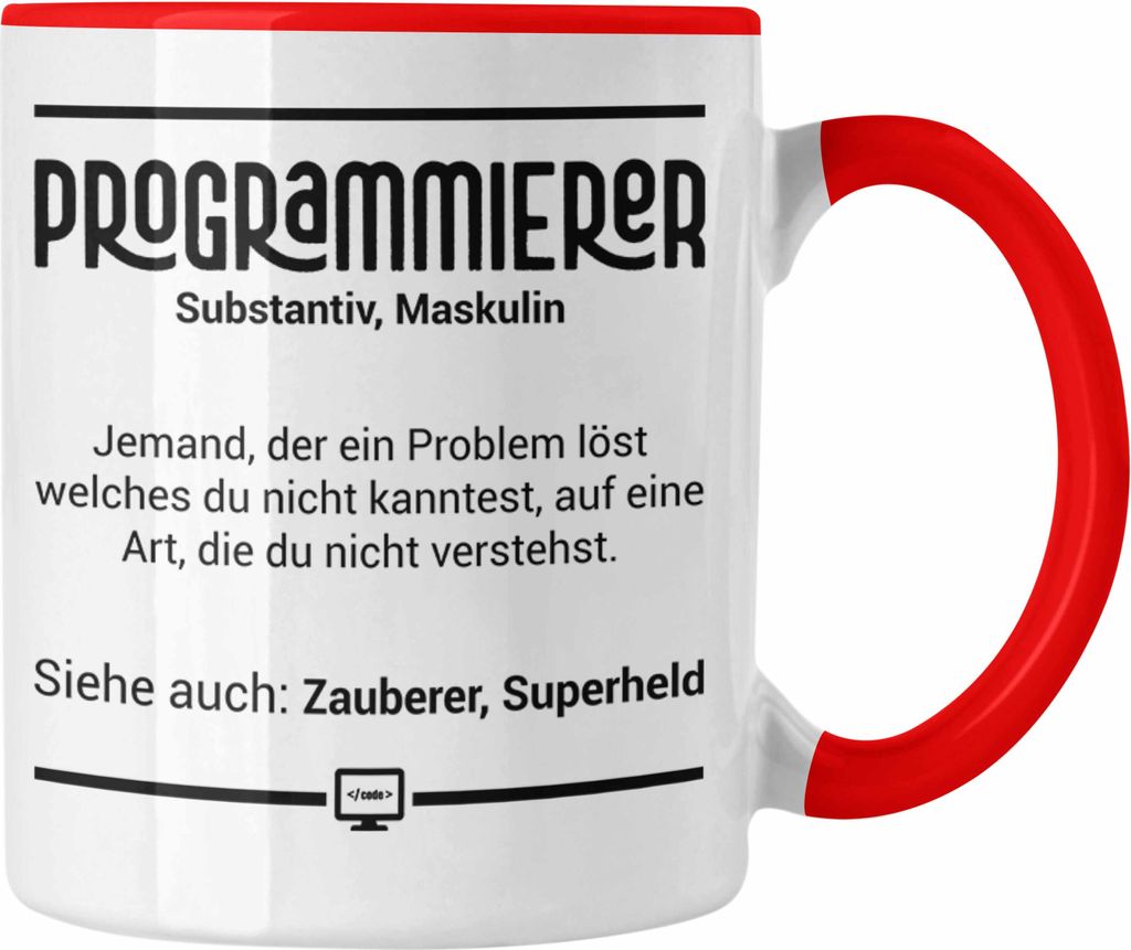 Trendation - Coder Tasse Geschenk für Programmierer Softwareentwickler Nerds Geschenkidee Definition IT Techniker (Rot)