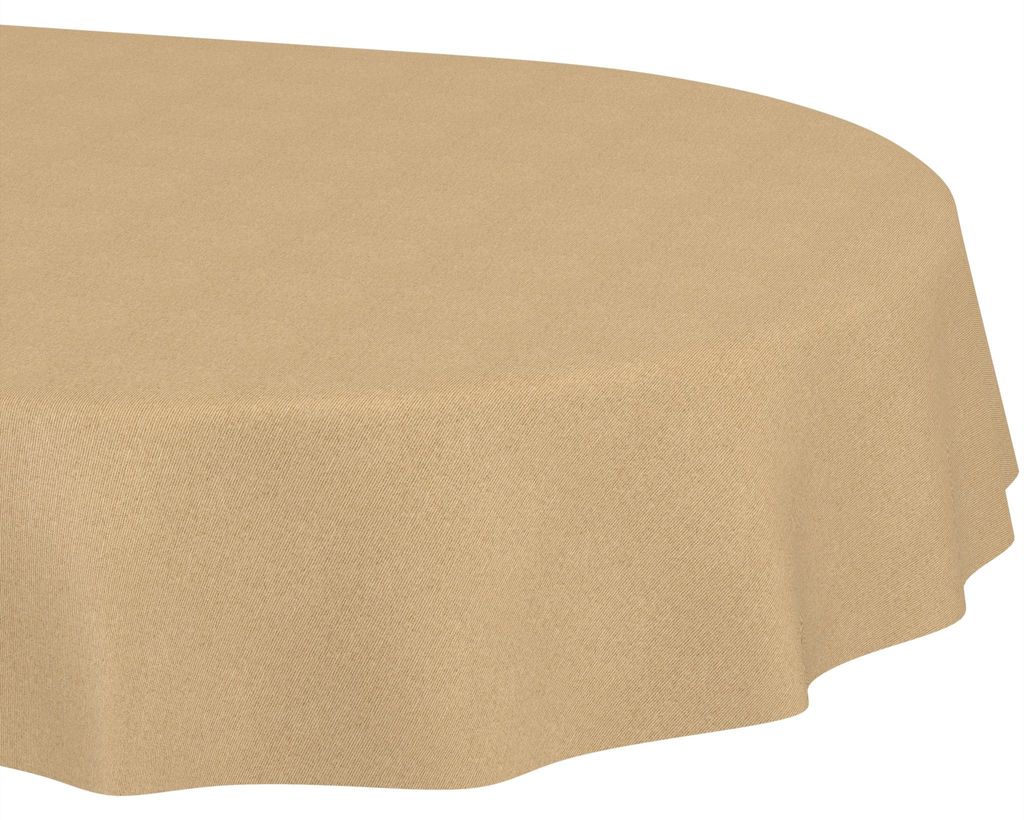 Tischdecke 140x160cm Oval Beige DanceDirty abwaschbar Leinenoptik wetterfest Falschuni Modern Schnittkante
