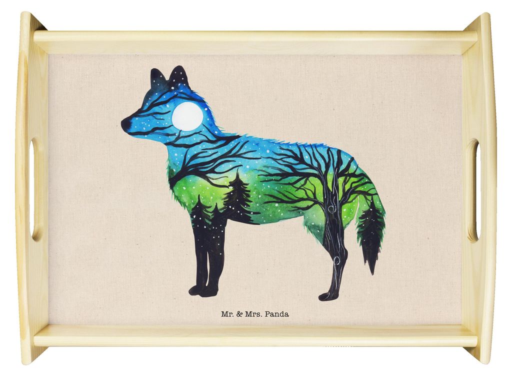 Mr. & Mrs. Panda Tablett Fuchs Landschaft - Geschenk, Dekoration, Sofa, betttablett, Abenteuer, Holztablett, Zeichnung, Servier, sofatablett, Aquar...