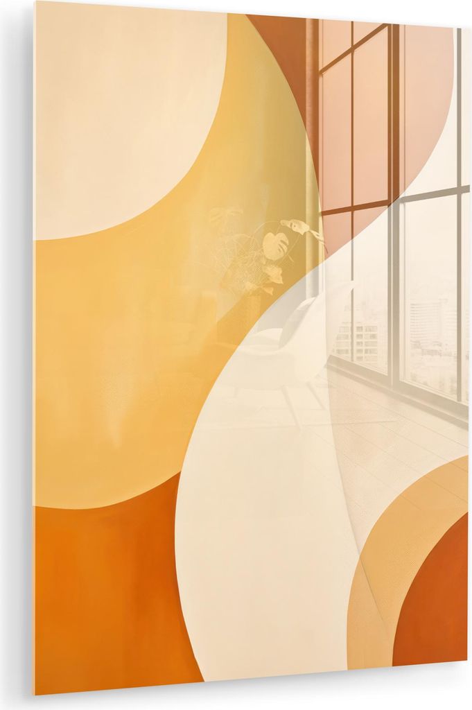 MuchoWow Glasbilder - Bilder auf Wandbild - Foto auf Glas Abstrakt - Muster - Modern - Beige - Orange 30x40 cm Wanddekoration aus Glas - Acrylglasb...
