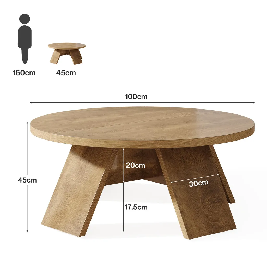 Table basse bois design 100 cm Tribesigns : stabilité et pied robuste
