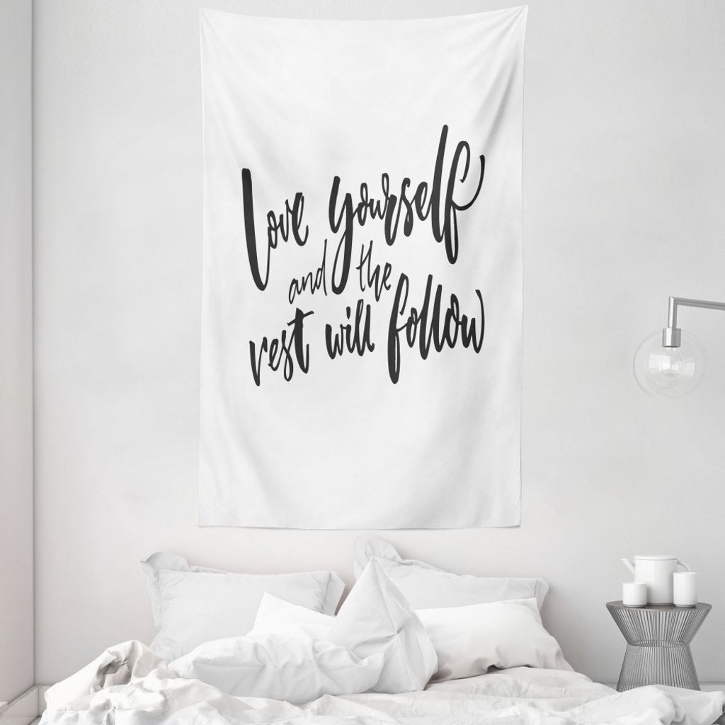 ABAKUHAUS Zitat Wandteppich und Tagesdecke, Self Love Wisdom Wörter aus Weiches Mikrofaser Stoff Waschbar ohne Verblassen Digitaldruck, 140 x 230 ...
