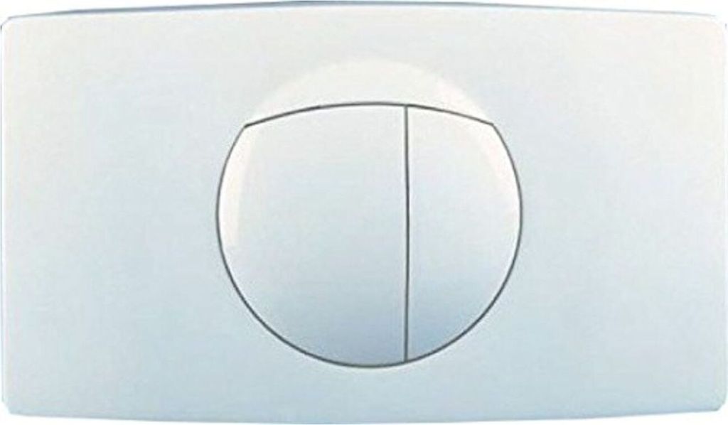 A white toilet flush plate with two buttons.