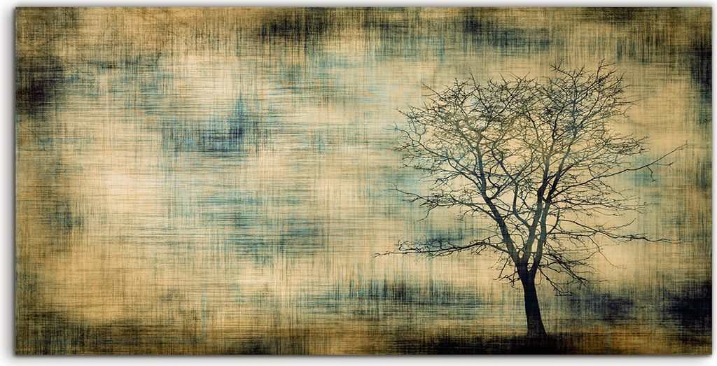 Coloray Canvas 100x50 Wandbild Leinwand Bilder Deko Grunge Rahmen mit Baumsilhouette
