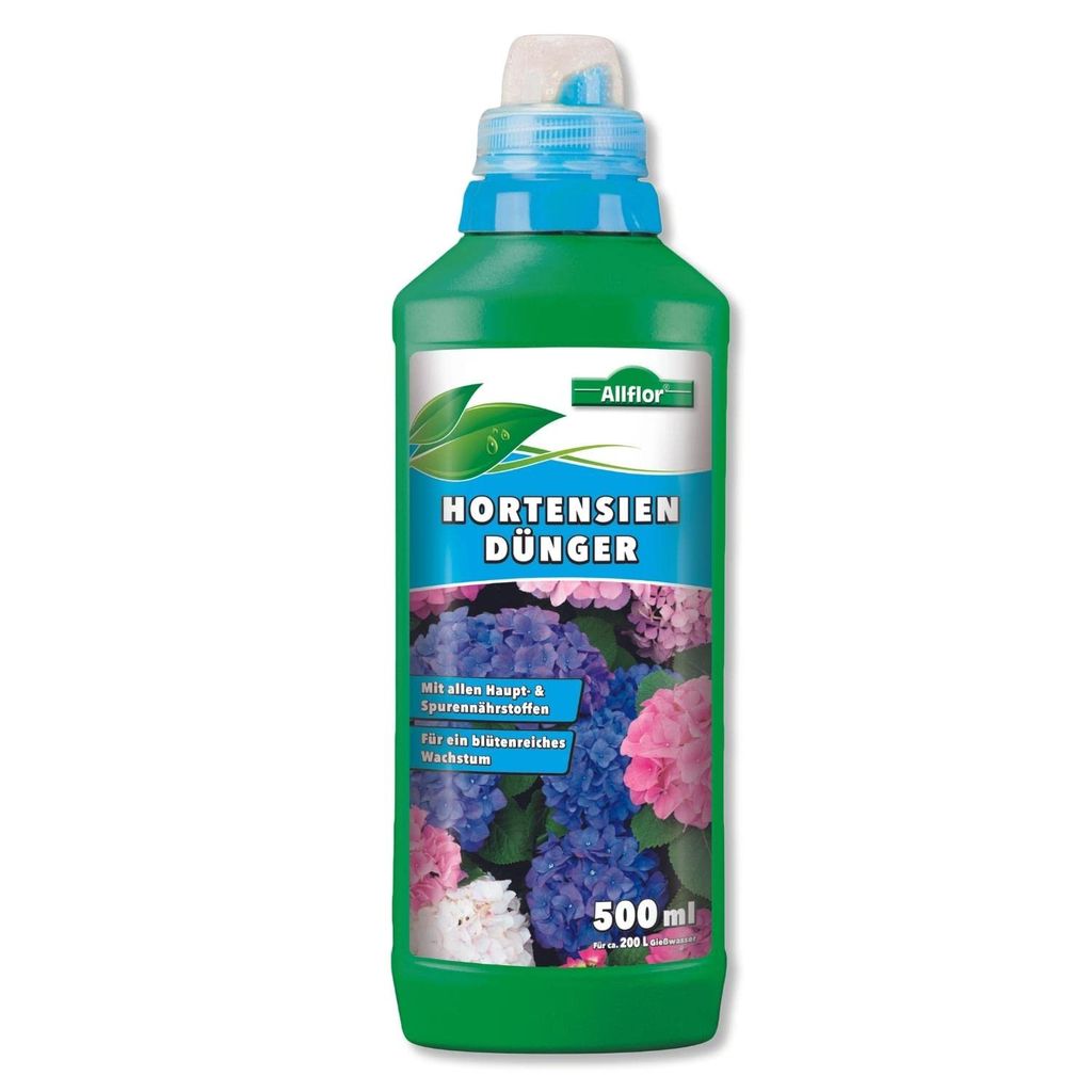 Allflor Hortensiendünger 500 ml, Rhododendron Dünger, flüssiger Blumendünger, langanhaltende Blütenpracht bei Zimmer- und Balkonpflanzen