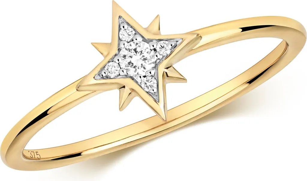 Bague de Fiançaille Étoile Or et Diamant, Cadeau Idéal Femme Taille 51