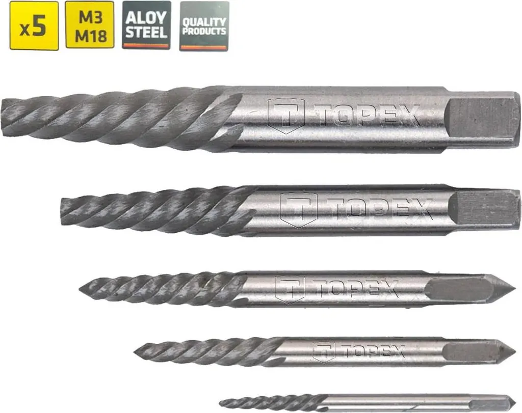 TOPEX Set Estrattori Viti 14A110 | Rimozione Prigionieri 3,3-19mm