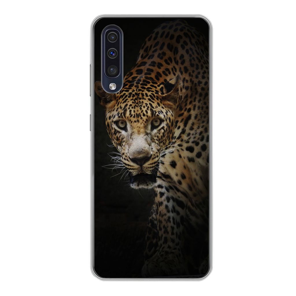 MuchoWow Handyhülle Schutzhülle Hülle für Samsung Galaxy A50 Leopard - Wilde Tiere - Licht Silikon Softcase Handy Hülle - Mobiltelefonhülle