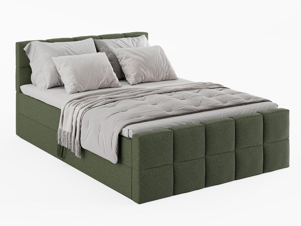 KONTINENTALBETT Vanessa 206/223 cm, in Grün, Bouclé-Stoff, Bettkasten, Matratze, Topper