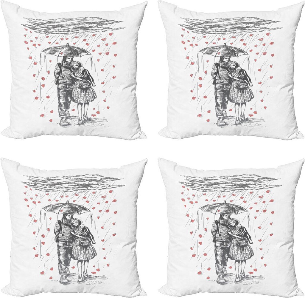ABAKUHAUS Freund Kissenbezug Set (4 Stück), Paare, die auf regnerischen Tag, Moderner Doppelseitiger Digitaldruck, 40 cm x 40 cm, Charcoal Grau Weiß