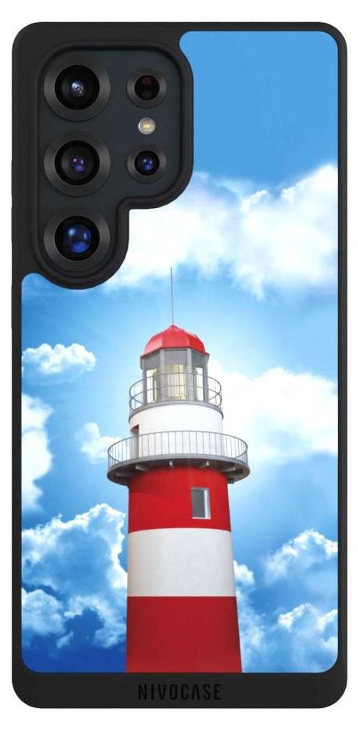 NIVOCASE Handyhülle für Samsung Galaxy S25 Ultra Hülle NIVOpure Case Schwarz Himmel Leuchtturm Wolke
