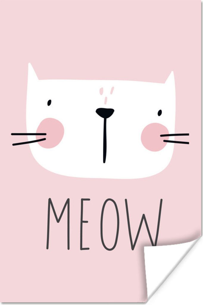 MuchoWow Poster Zitate - Miau - Katze - Illustration - Kinder 120x180 cm - Kunstposter