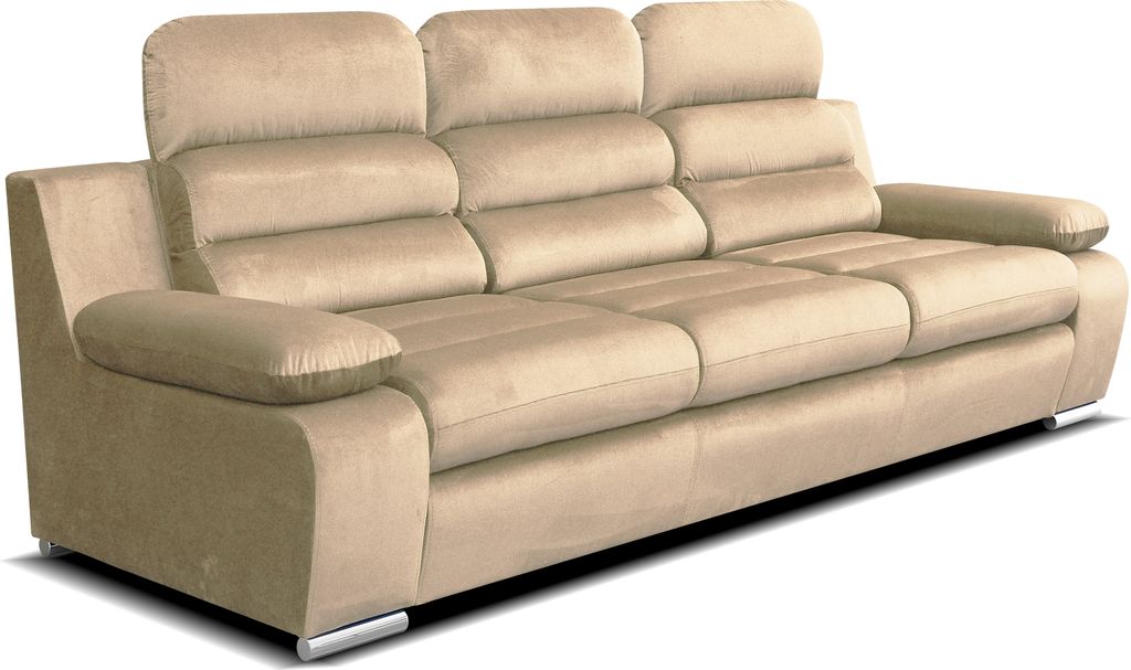 A studio shot of a cream-colored sofa.