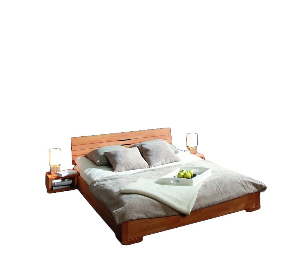Bett Bento 10 Sonderlänge 200x190 Kernbuche massiv Holzkopfteil und Holzbeine