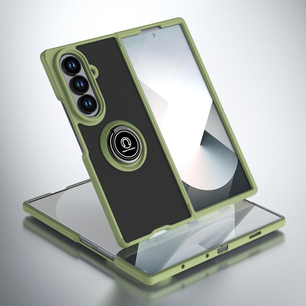 Hülle für Samsung Galaxy Z Fold 7 Matte Transluzent TPU Stoßfest Schutzhülle mit Ring Halter Ständer Grün