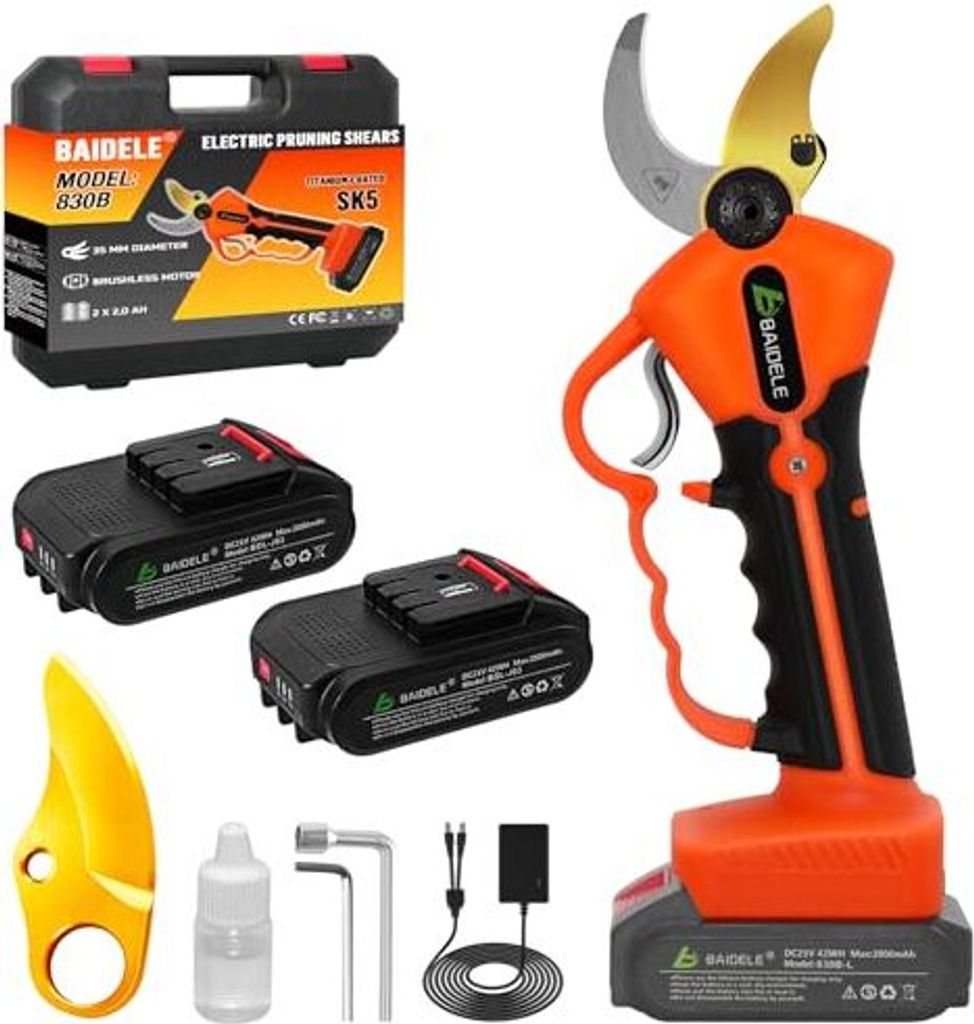 Elektrische Gartenschere 35mm, 600W Akku Astschere mit 4,0-AH-Lithium-Akku (2 x 2,0 AH), 6-8 Betriebsstunden, Ideal Für Harte und Trockene Äste