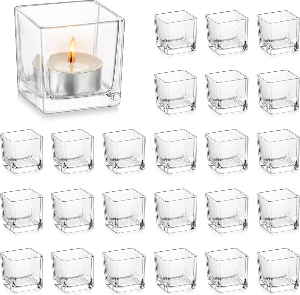 Teelichthalter Glas Set von 24 klaren Windlichtern für Teelichter Kerzenhalter Glas Teelichtgläser für Hochzeitsdekoration Tisch