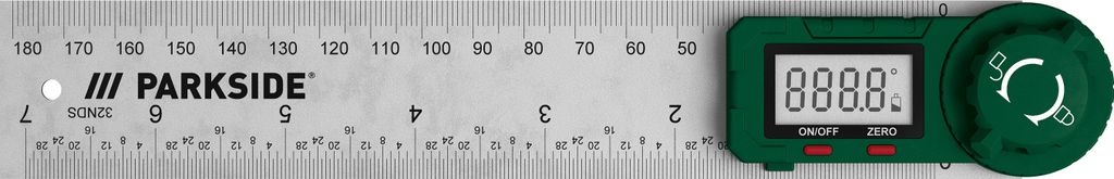 A digital measuring tool with a ruler and a digital display.