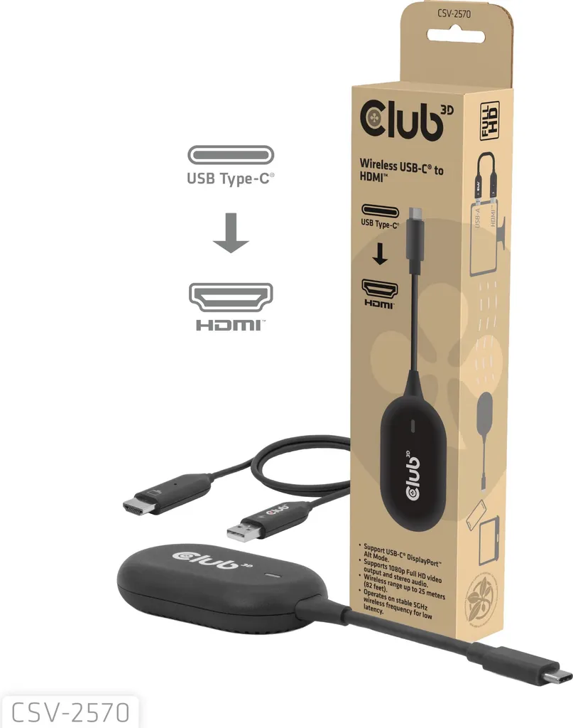 Adattatore Wireless USB-C HDMI Club3D: Presentazioni Full HD Professionali