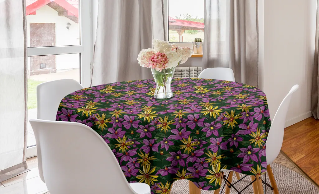 ABAKUHAUS Tovaglia rotonda con motivi floreali, arte colorata con gigli da giardino, tovaglia circolare per decorare la sala da pranzo e la cucina, 150 cm, multicolore
