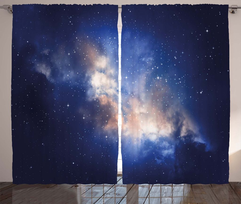 ABAKUHAUS Galaxie Rustikaler Gardine, Immense Raum Loch anzeigen, Schlafzimmer Kräuselband Vorhang mit Schlaufen und Haken, 280 x 175 cm, Navy blau