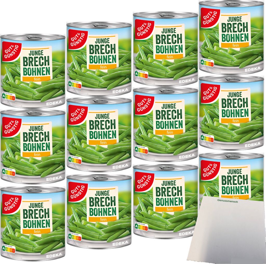 Gut & Günstig Junge Brechbohnen fein VPE (12x800g Dose) + usy Block