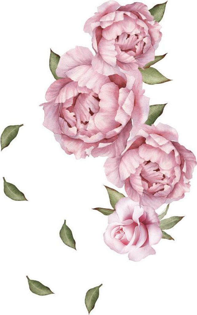 Wandtattoos mit rosa Blumen, Aquarell-Pfingstrosen-Rosen-Wandaufkleber fürs Schlafzimmer, zarte Pfingstrosen-Blumenposter aus Vinyl zum Aufkleben,...
