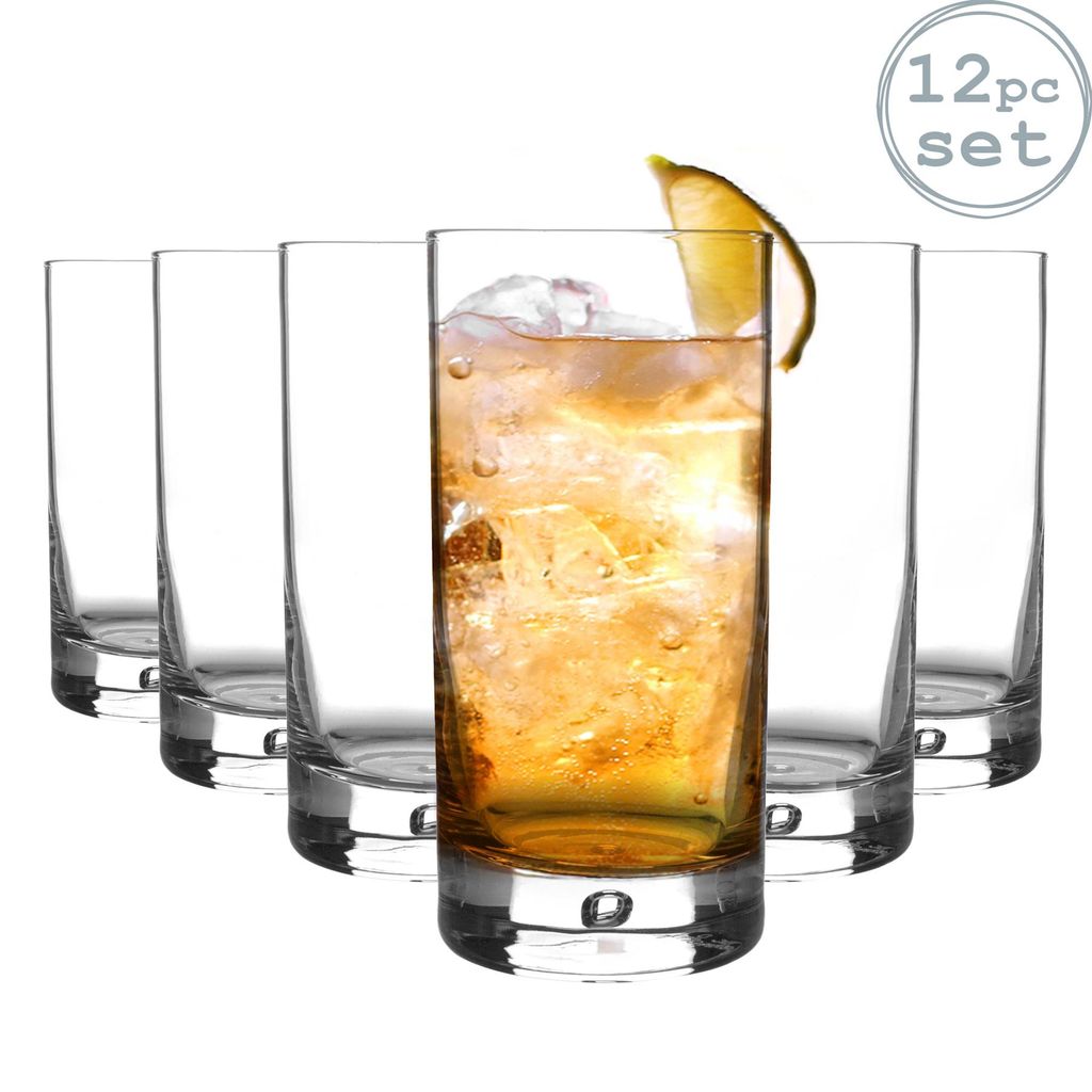 Bormioli Rocco 12 Stück Barglass Highball Gläser Set - Klassische Moderne Cocktail Tumblers - Bubble-Basis - 375ml