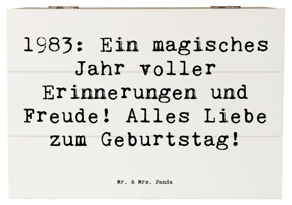 Mr. & Mrs. Panda Holzkiste Spruch 1983 Geburtstagserinnerungen 22 x 15 cm - Weiß - Geschenk, Geburtsjahr, Holztruhe, Glückwunsch, Geburtstag, Jub...