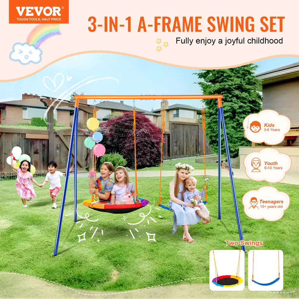VEVOR Swing Set Giardino: Altalena ad Alta Portata 200kg Nera - 2
