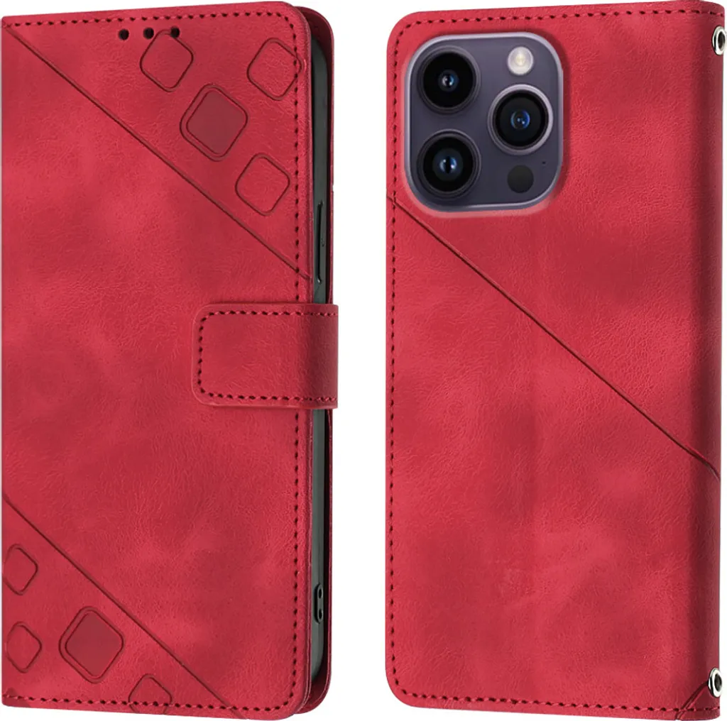 Cover Portafoglio iPhone 14 Pro Max Rosso: Protezione Anti-Urto in Pelle