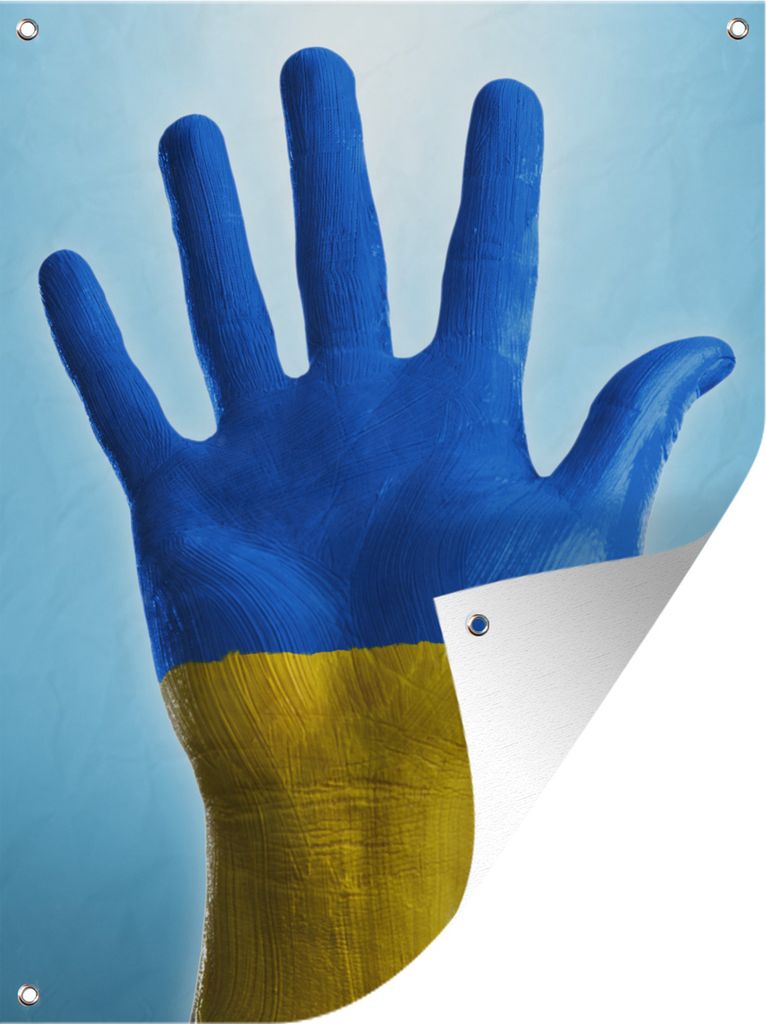 MuchoWow 60x80 cm Outdoor-Poster Gartendeko Sichtschutz Garten Poster für den Garten Die Flagge der Ukraine auf einer Hand gemalt