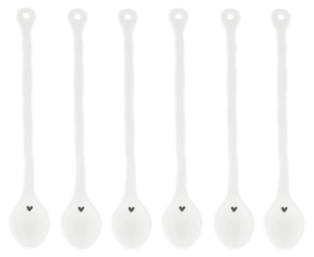 6er Set Kaffee Latte Macchiato Löffel HEART weiß mit Herz Produktbild 