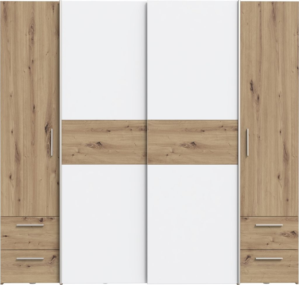 Kleiderschrank >KAPAZA< in Weiss / Artisan Eiche - 200,1x190,5x61,2cm (BxHxT)