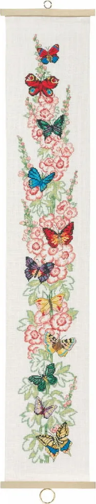 Broderie point de croix compté Papillons : kit complet Permin de 18x98 cm