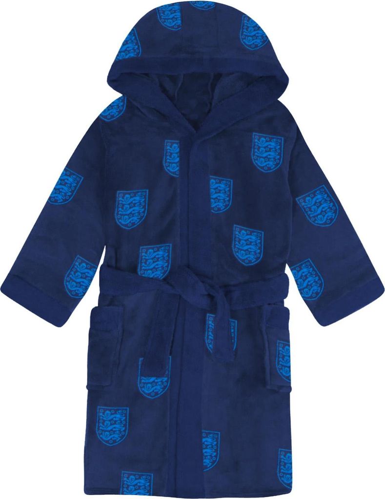 England - Morgenmantel für Herren, Rundum bedruckt, Fleece GF1173 (XXL) (Dunkles Marineblau)
