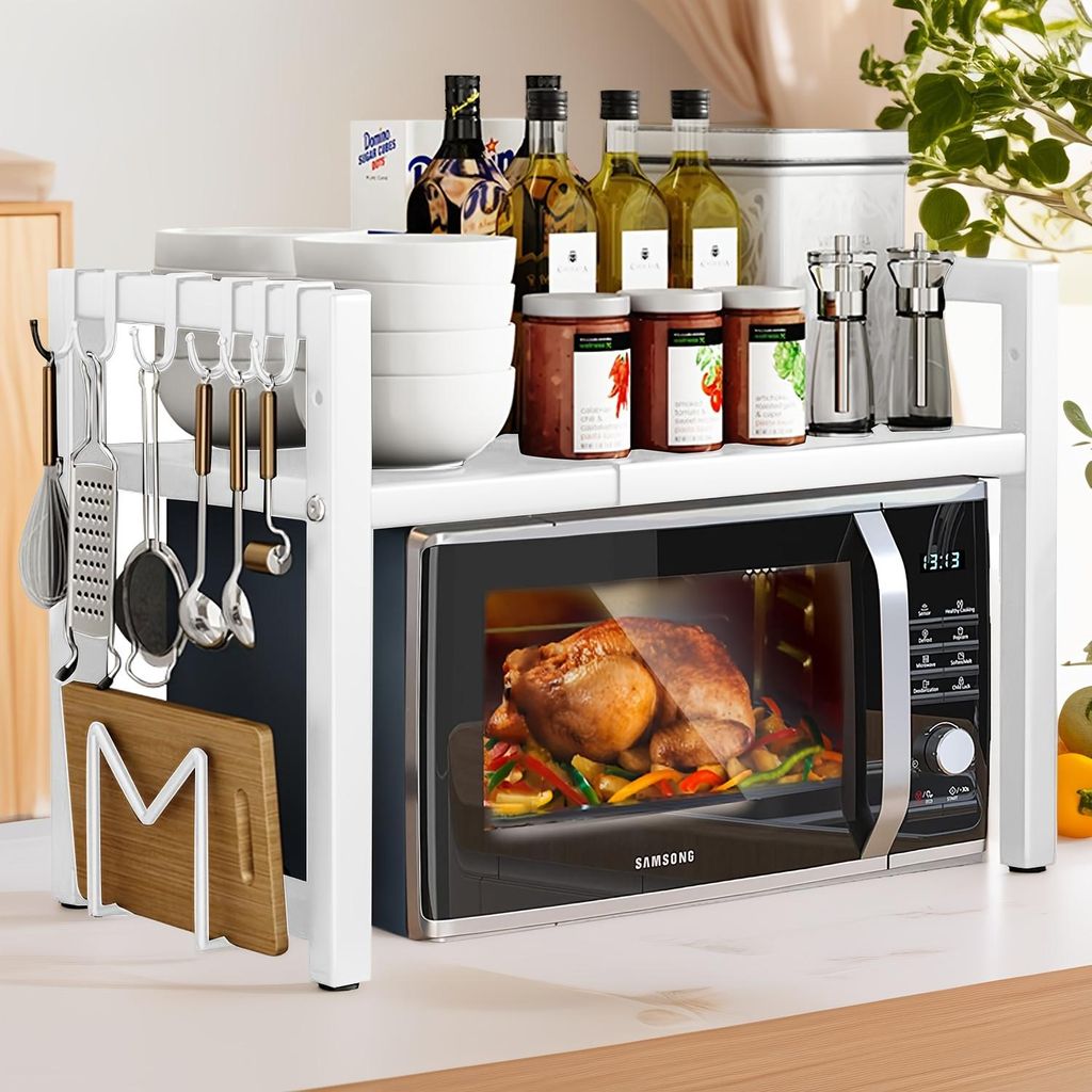 Wysuwany stojak do mikrofalówki z 6 haczykami - Zdjęcie produktu 