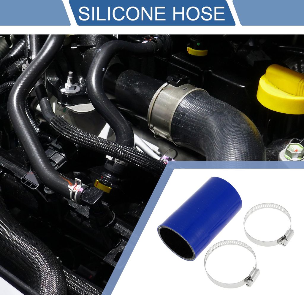 1 Satz 51mm/2,01" ID 100mm/3,94" Länge 0 Grad Blau Schwarz Auto Silikonschlauch mit Schellen Kühlmittelschlauch Universal