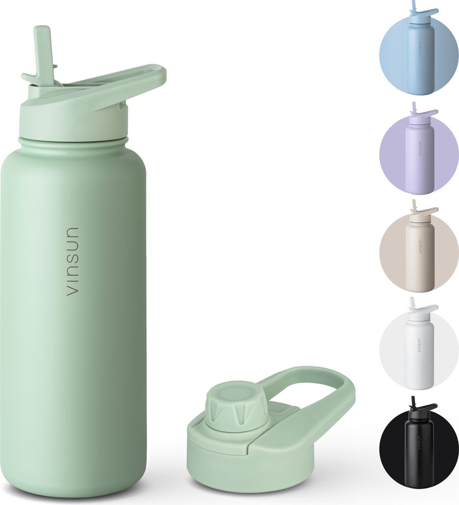 Trinkflasche Edelstahl 1L Thermoflasche Sport Flasche Isolierflasche grün Vinsun