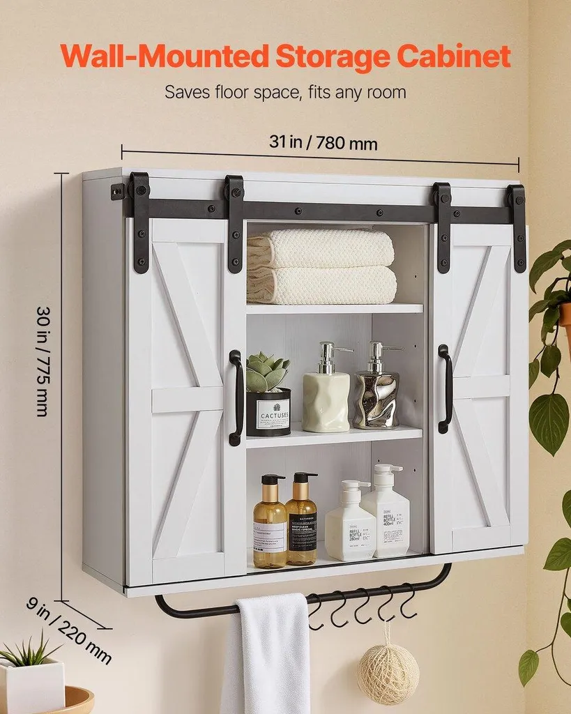 Homcom Mobiletto da Parete 2 Ante con Ripiano in Legno Bianco 60x19.8x58cm