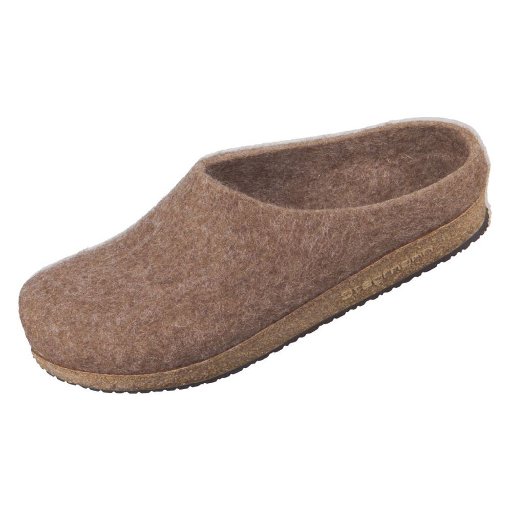 Stegmann Wollfilz-Pantoffel, Wolle vom Shetlandschaf, rutschfeste Gummi-Laufsohle, braun 17/821-8856 46